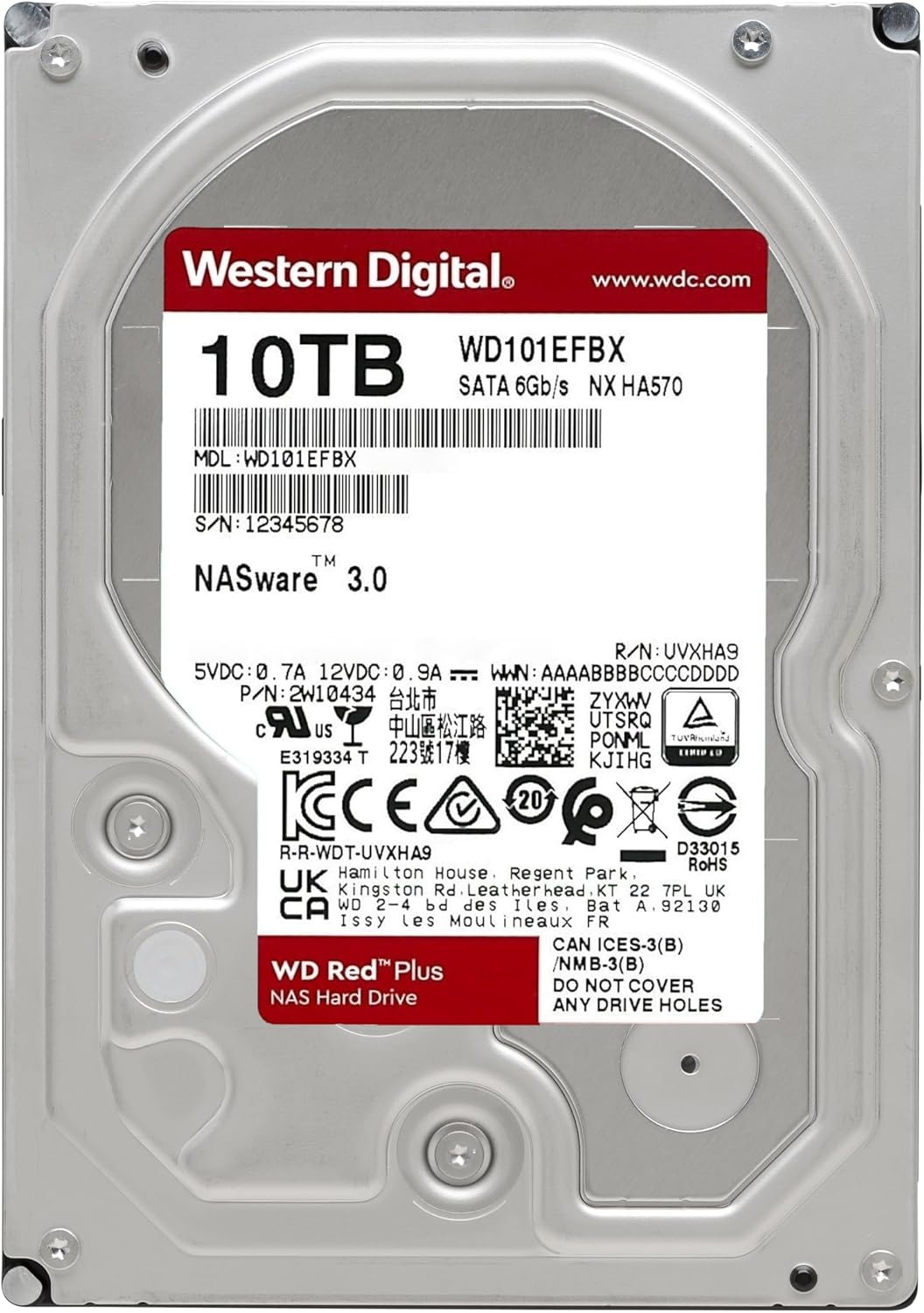 Western Digital 10TB WD Red Plus NAS Internal Hard Drive HDD - 7200 RPM, SATA 6 Gb/s, CMR, 256 MB Cache, 3.5" - WD101EFBX - Best WiFi Mall