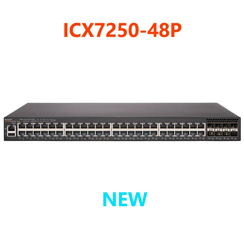 RUCKUS BROCADE ICX7250-48P ICX Switches Layer 3 POE+ Switch 48x10/100/1000Mbps PoE+Ports 740W 8x1GbE Uplink/Stacking SFP+