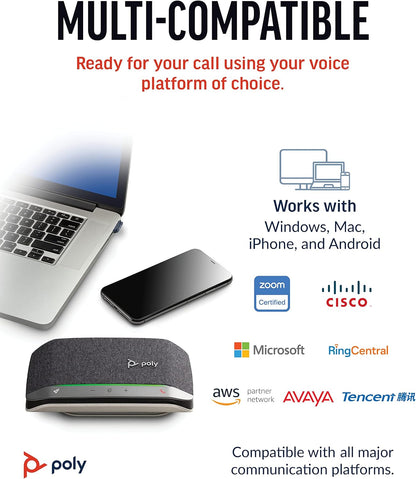 Poly Sync 20+ Personal Portable Bluetooth Smart Speakerphone (Plantronics) - USB-A UC Bluetooth Adapter - Connect Wirelessly to PC/Mac/Cell Phone - Works w/Teams, Zoom, & More