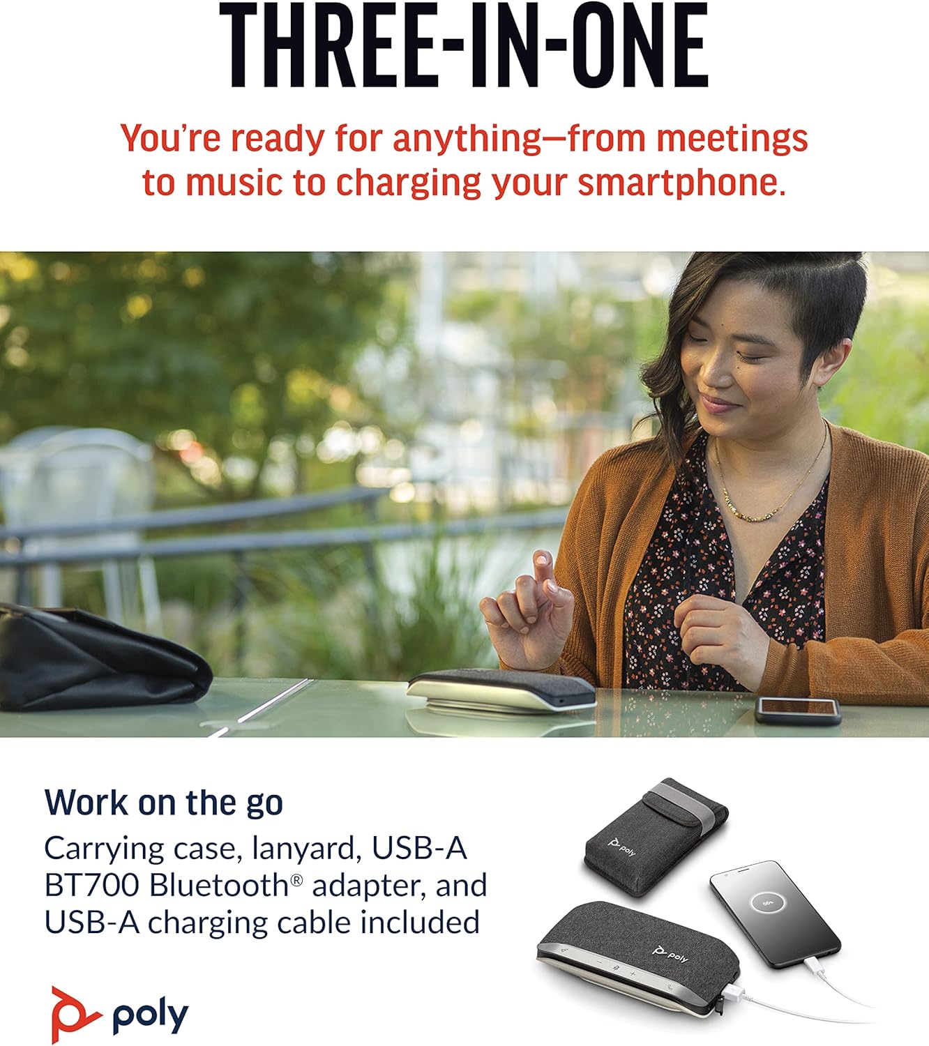 Poly Sync 20+ Personal Portable Bluetooth Smart Speakerphone (Plantronics) - USB-A UC Bluetooth Adapter - Connect Wirelessly to PC/Mac/Cell Phone - Works w/Teams, Zoom, & More