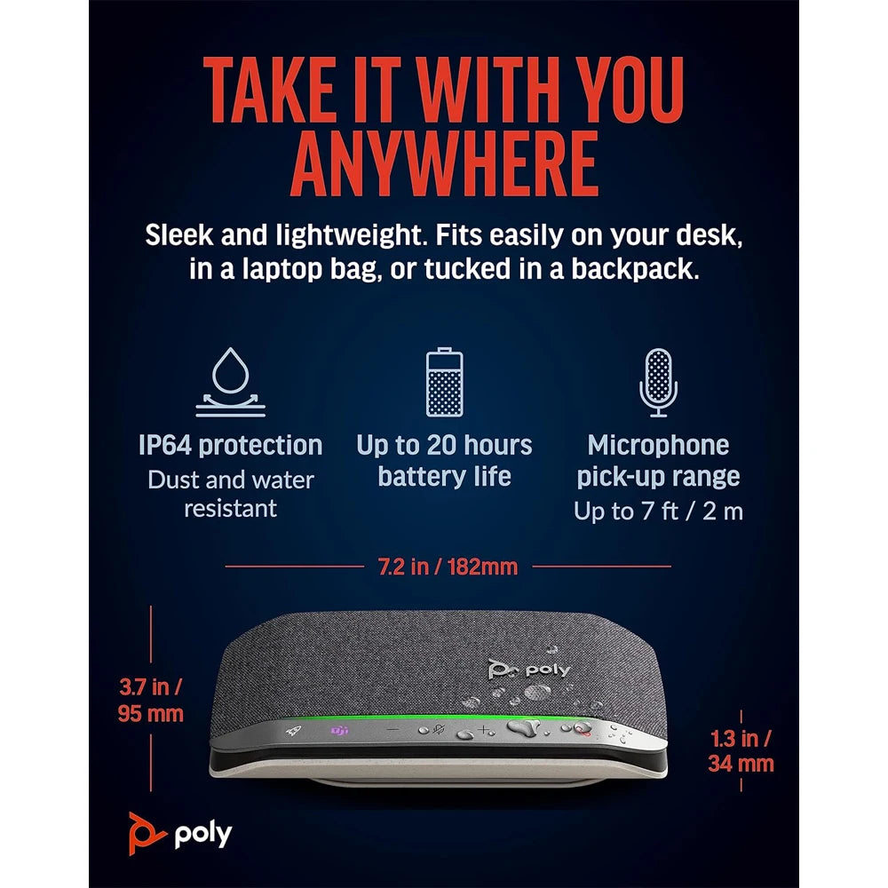 Poly Sync 20+M Speakerphone +USB-A to USB-C Cable +BT700 Dongle +Pouch Noise/Echo Reduction USB-C Bluetooth Adapter, Up 20 Hours
