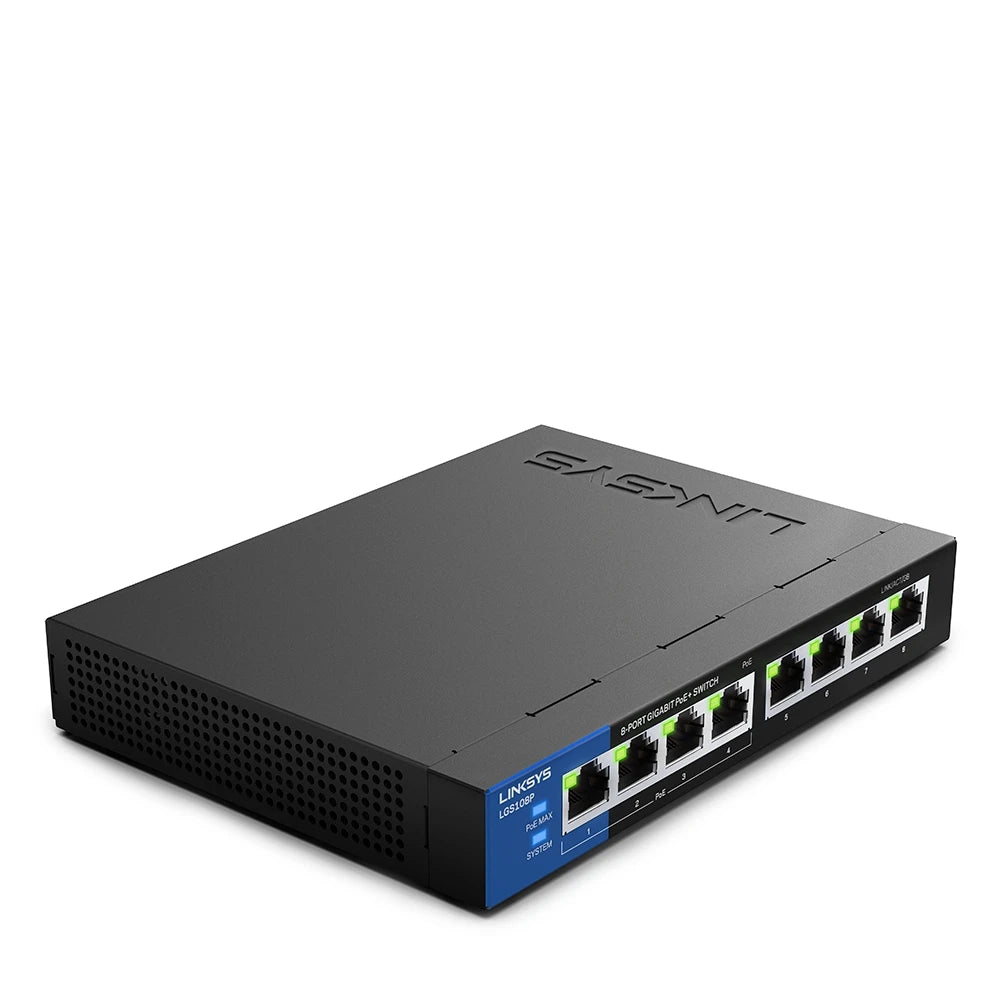 LINKSYS LGS108P 8-Port PoE+ Switch Business Desktop Gigabit Wired Connection Speed Up To 1,000 Mbps 8 Gigabit Ethernet