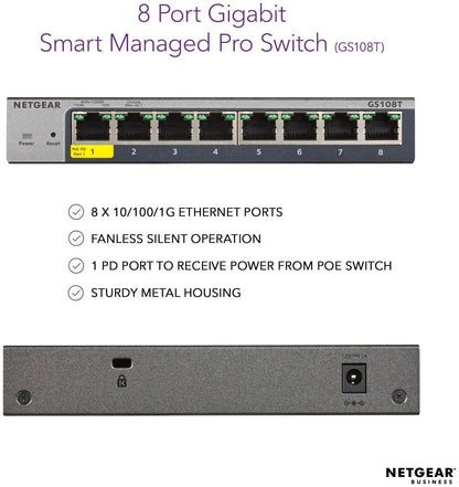 NETGEAR GS108T 8-Port Gigabit Ethernet Smart Managed Pro Switch Desktop - Best WiFi Mall