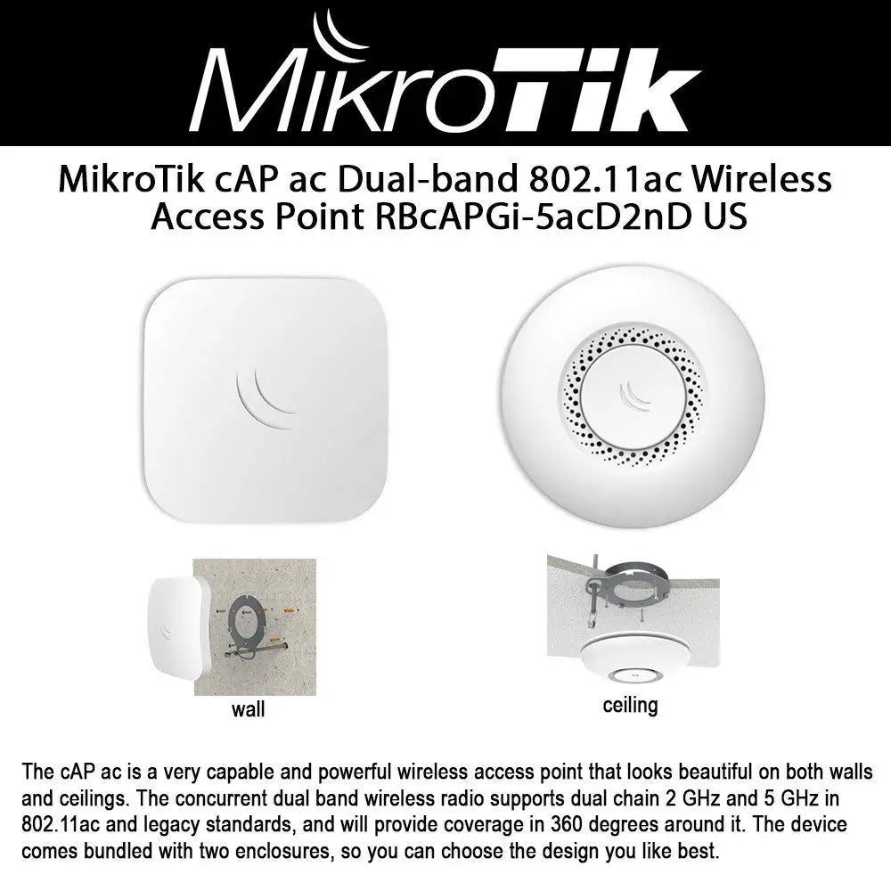 MikroTik RBcAPGi-5acD2nD WiFi AP 2x1000Mbps Dual-band 2.4 300Mbps & 5GHz 867 Mbps Inodor Wirless Access Point - Best WiFi Mall