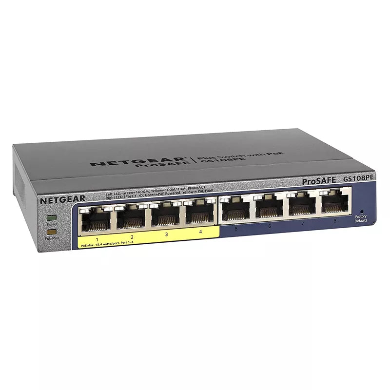NETGEAR GS108PE 8-Port Gigabit Ethernet Smart Managed Plus PoE Switch with 4 x PoE 53W, and ProSAFE Limited Lifetime Protection - Best WiFi Mall