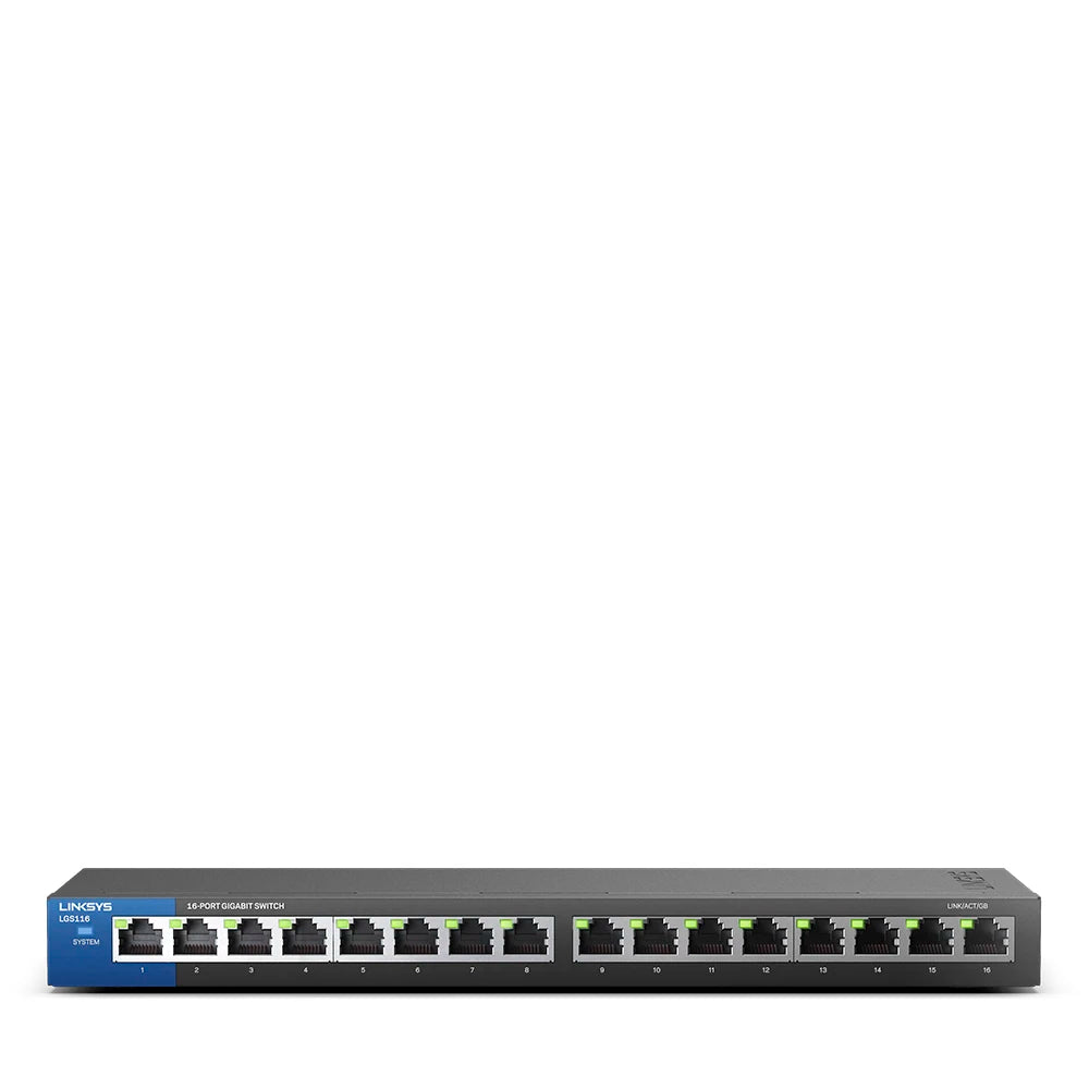 LINKSYS LGS116 16-Port Business Desktop Gigabit Switch Wired Connection Speed 1000 Mbps 16 Gigabit Ethernet Auto-Sensing