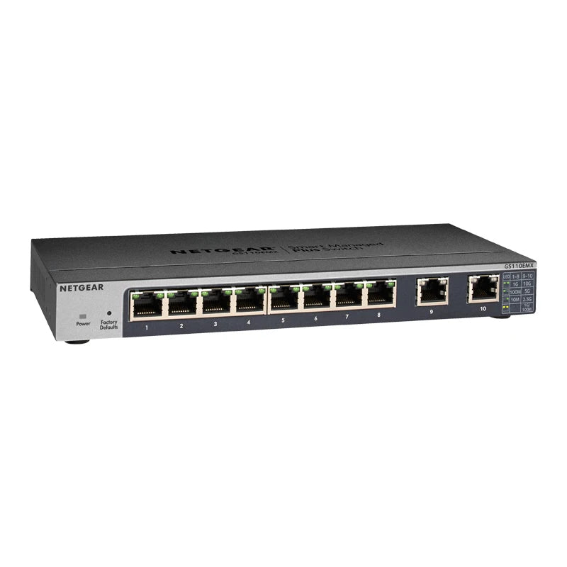 NETGEAR GS110EMX Switches 10 Gigabit/Multi-Gigabit Plus 8 Port Gigabit ports with 2 Port Multi-Gig ports, VLAN, QoS, LAG & IGMP - Best WiFi Mall