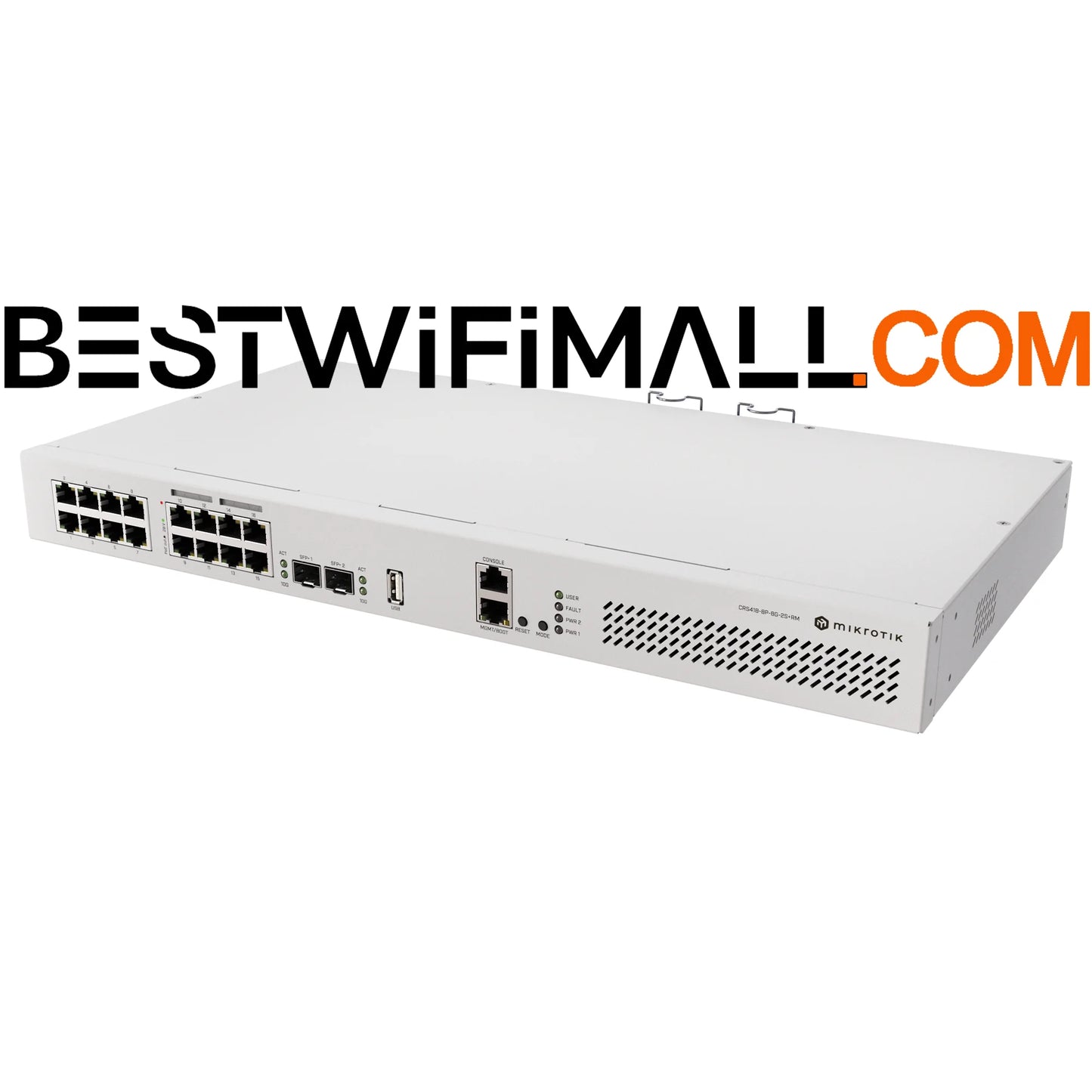 MikroTik CRS418-8P-8G-2S+RM Switch 16x (+1) Gigabit Ethernet Ports (8x with PoE-Out) Dual 10G Uplinks Quad-Core 2.2 GHz ARM CPU