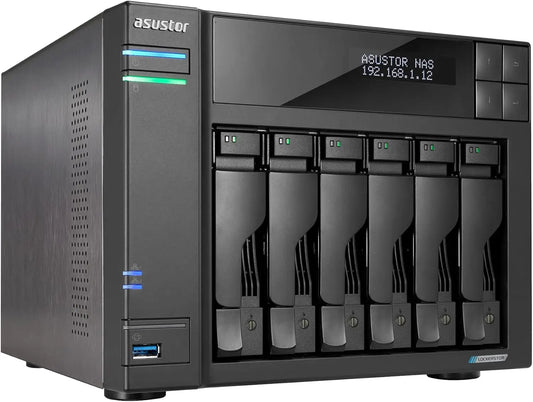 Asustor AS6706T Lockerstor 6 Gen2 6 Bay NAS Quad-Core 2GHz CPU 4XM.2 NVMe Slot Dual 2.5-10GbE 8GB RAM Network Storage Diskless