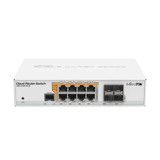 Mikrotik CRS112-8P-4S-IN 8xGigabit Ethernet Smart PoE Switch with PoE-out, 4xSFP cages, 400MHz CPU, 128MB RAM, desktop case - Best WiFi Mall
