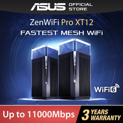 ASUS ZenWiFi Pro XT12 Wider Range Superior Speed, Whole-Home Mesh WiFi Router, OFDMA&MU-MIMO,12-Stream, 1.1GMbps, 2x2.5G Ports - Best WiFi Mall