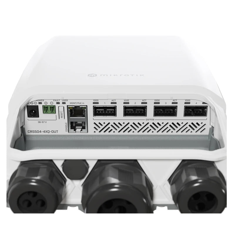 MikroTik CRS504-4XQ-OUT Outdoor Router, IP66 Weatherproof Enclosure, Affordable, Compact, Energy-Efficient 4x100Gbps Networking - Best WiFi Mall