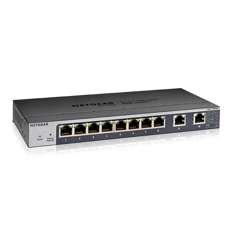 NETGEAR GS110EMX Switches 10 Gigabit/Multi-Gigabit Plus 8 Port Gigabit ports with 2 Port Multi-Gig ports, VLAN, QoS, LAG & IGMP - Best WiFi Mall