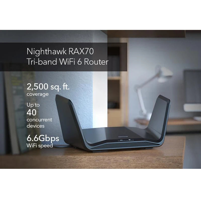 NETGEAR RAX70 Nighthawk 8-Stream Tri-Band WiFi 6 Router AX6600 Wireless Speed Up To 6.6Gbps, 4K/8K UHD, Longer Range Antennas - Best WiFi Mall