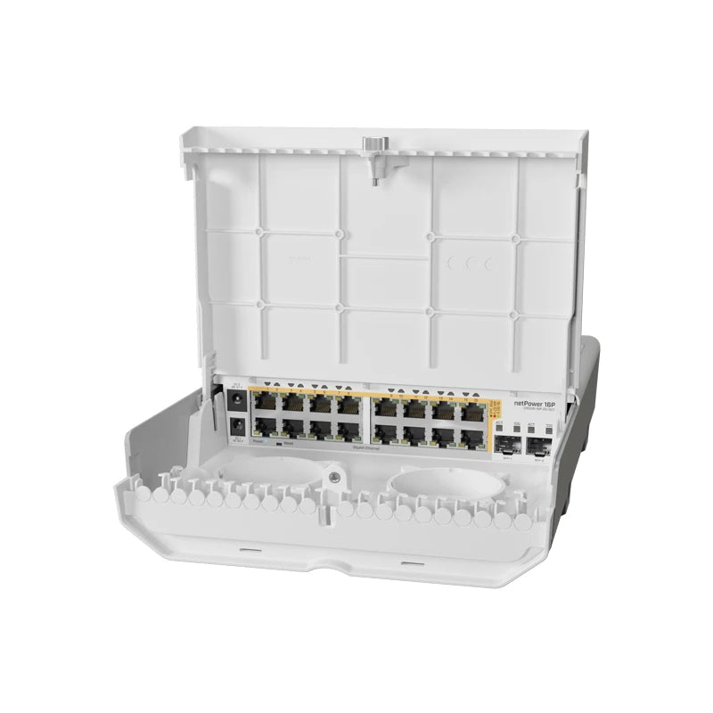 MikroTik CRS318-16P-2S+OUT Outdoor 18 Port PoE Switch with 16 Gigabit PoE-out ports and 2 SFP+ for 10G fiber uplinks - Best WiFi Mall