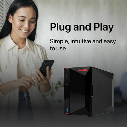 Asustor AS5402T 2 Bay NAS Intel Quad-Core 2GHz CPU 4xM.2 NVMe SSD Slots 2x2.5GbE Ports 4GB RAM For Gaming & Live Stream Diskless