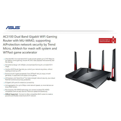 ASUS RT-AC88U AC3100 TOP 5 Best Gaming 4K Router VPN Client 802.11ac 3167Mbps MU-MIMO 2.4 GHz/5 GHz 8x1000Mbps - Best WiFi Mall