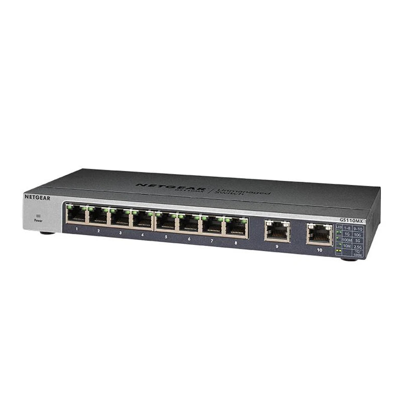 NETGEAR GS110MX Unmanaged Switch 10 Gigabit/Multi-Gigabit 8 Port Gigabit Ethernet, with 2 Port 5 Speed 56Gbps Bandwidth - Best WiFi Mall