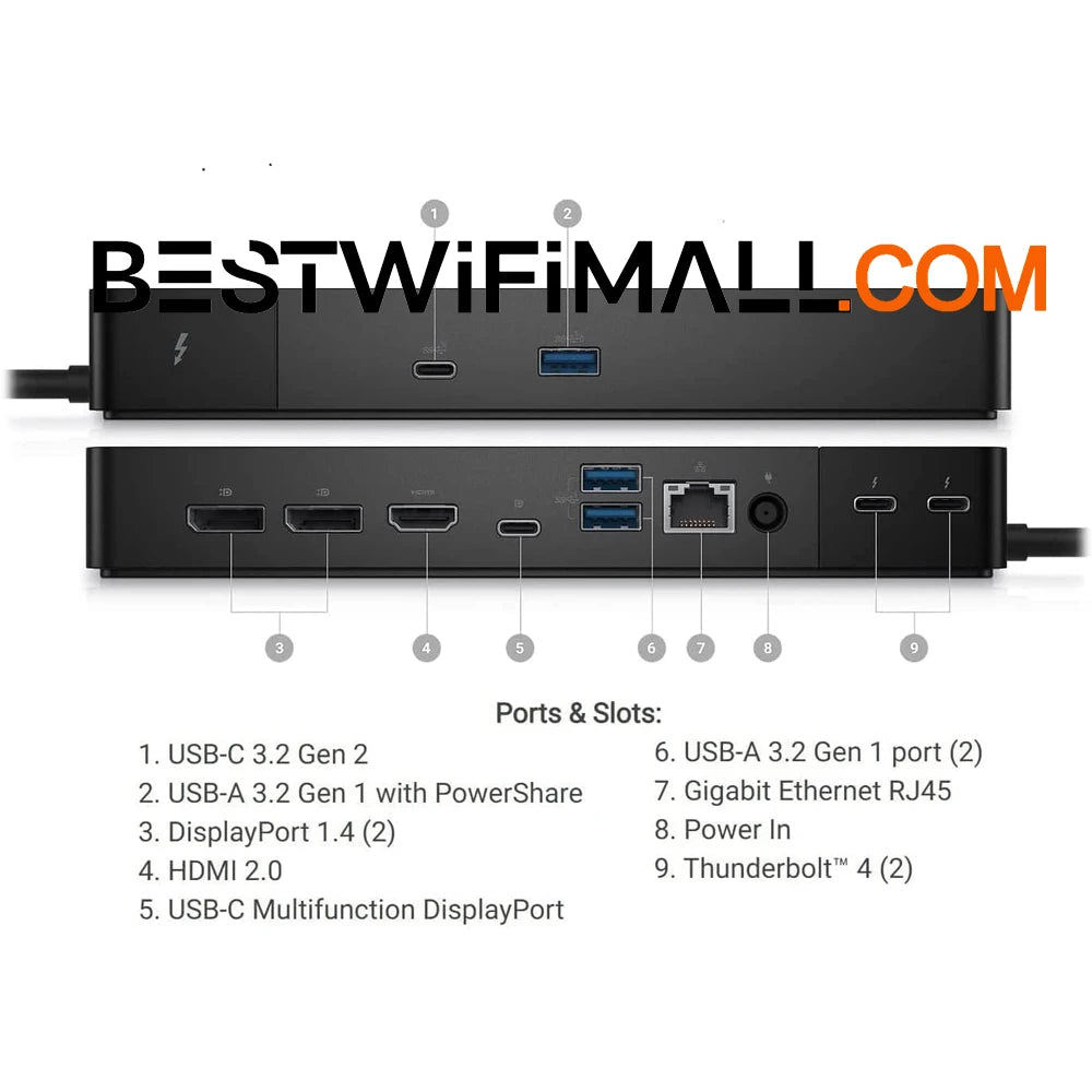 DELL Thunderbolt Dock WD22TBS 4 Wired USB Type-C 180W Power, With Swappable Modules - Best WiFi Mall