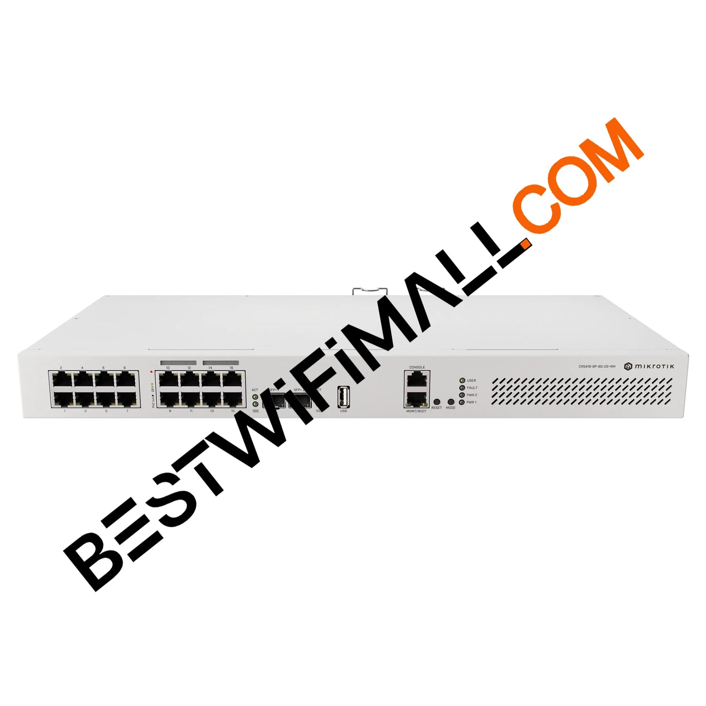 MikroTik CRS418-8P-8G-2S+RM Switch 16x (+1) Gigabit Ethernet Ports (8x with PoE-Out) Dual 10G Uplinks Quad-Core 2.2 GHz ARM CPU