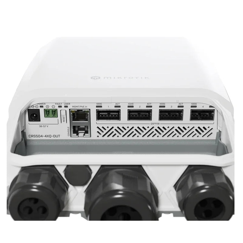 MikroTik CRS504-4XQ-OUT Outdoor Router IP66 Weatherproof Enclosure, Affordable, Compact, Energy-Efficient 4x100Gbps Networking