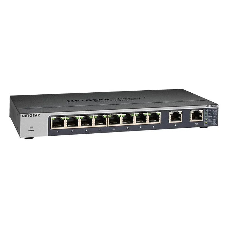 NETGEAR GS110MX Unmanaged Switch 10 Gigabit/Multi-Gigabit 8 Port Gigabit Ethernet, with 2 Port 5 Speed 56Gbps Bandwidth - Best WiFi Mall