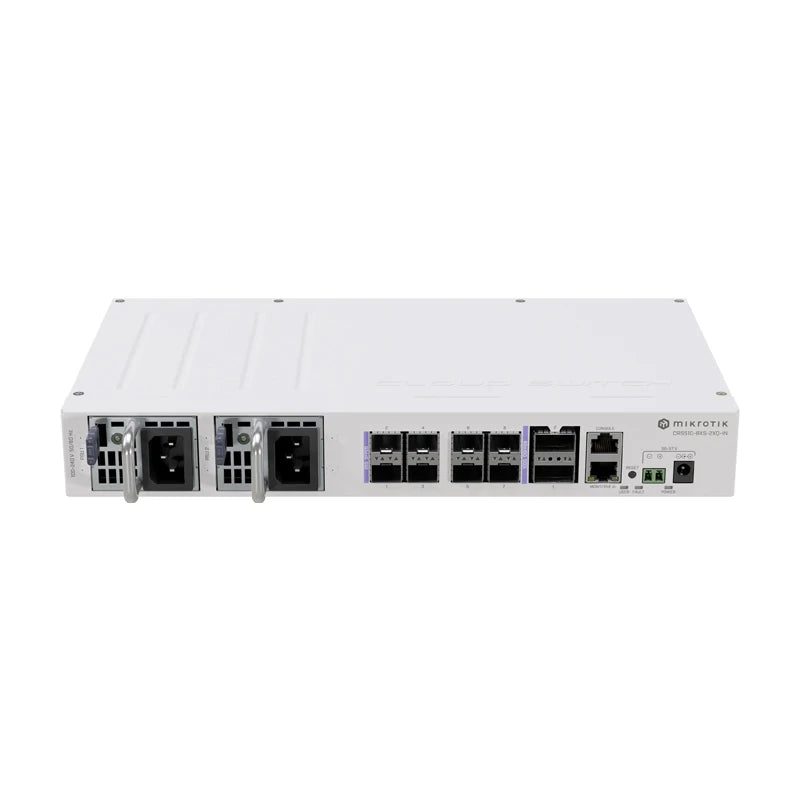 MikroTik CRS510-8XS-2XQ-IN L3 Switch 2x100Gigabit QSFP28 Ports, 8x25Gigabit SFP28 Ports, Dual Hot-Swap Power Supplies, VLANs ACL
