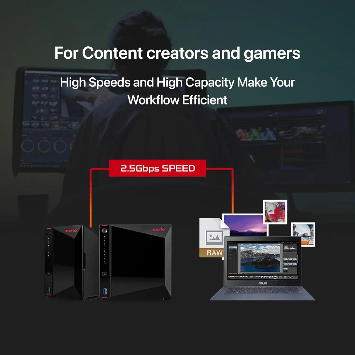 Asustor AS5404T 4Bay NAS Intel Quad-Core 2GHz CPU 4xM.2 NVMe SSD Slot 2x2.5G Port 4G DDR4 RAM Network Attached Storage Diskless