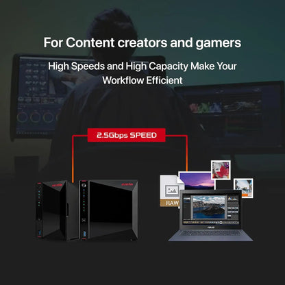 Asustor AS5404T 4Bay NAS Intel Quad-Core 2GHz CPU 4xM.2 NVMe SSD Slot 2x2.5G Port 4G DDR4 RAM Network Attached Storage Diskless