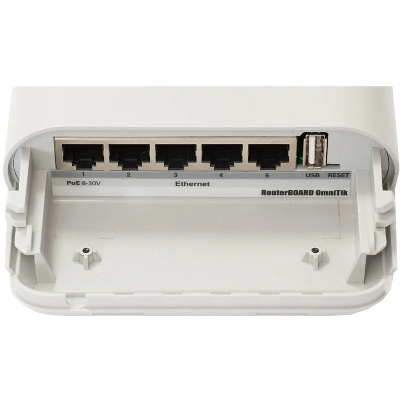 MikroTik RBOmniTikU-5HnD OmniTIK 5 Outdoor WiFi AP, 7.5dBi Integrated AP, 5GHz Dual Chain, 5xEthernet Ports, Wireless Bridge - Best WiFi Mall