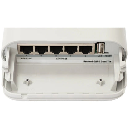 MikroTik RBOmniTikU-5HnD OmniTIK 5 Outdoor WiFi AP, 7.5dBi Integrated AP, 5GHz Dual Chain, 5xEthernet Ports, Wireless Bridge - Best WiFi Mall