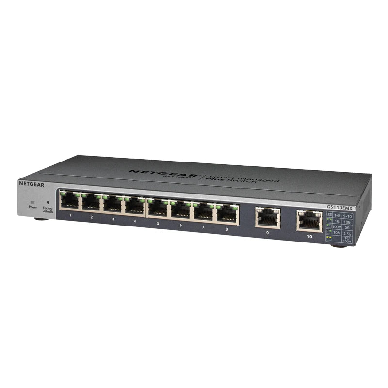 NETGEAR GS110EMX Switches 10 Gigabit/Multi-Gigabit Plus 8 Port Gigabit ports with 2 Port Multi-Gig ports, VLAN, QoS, LAG & IGMP - Best WiFi Mall