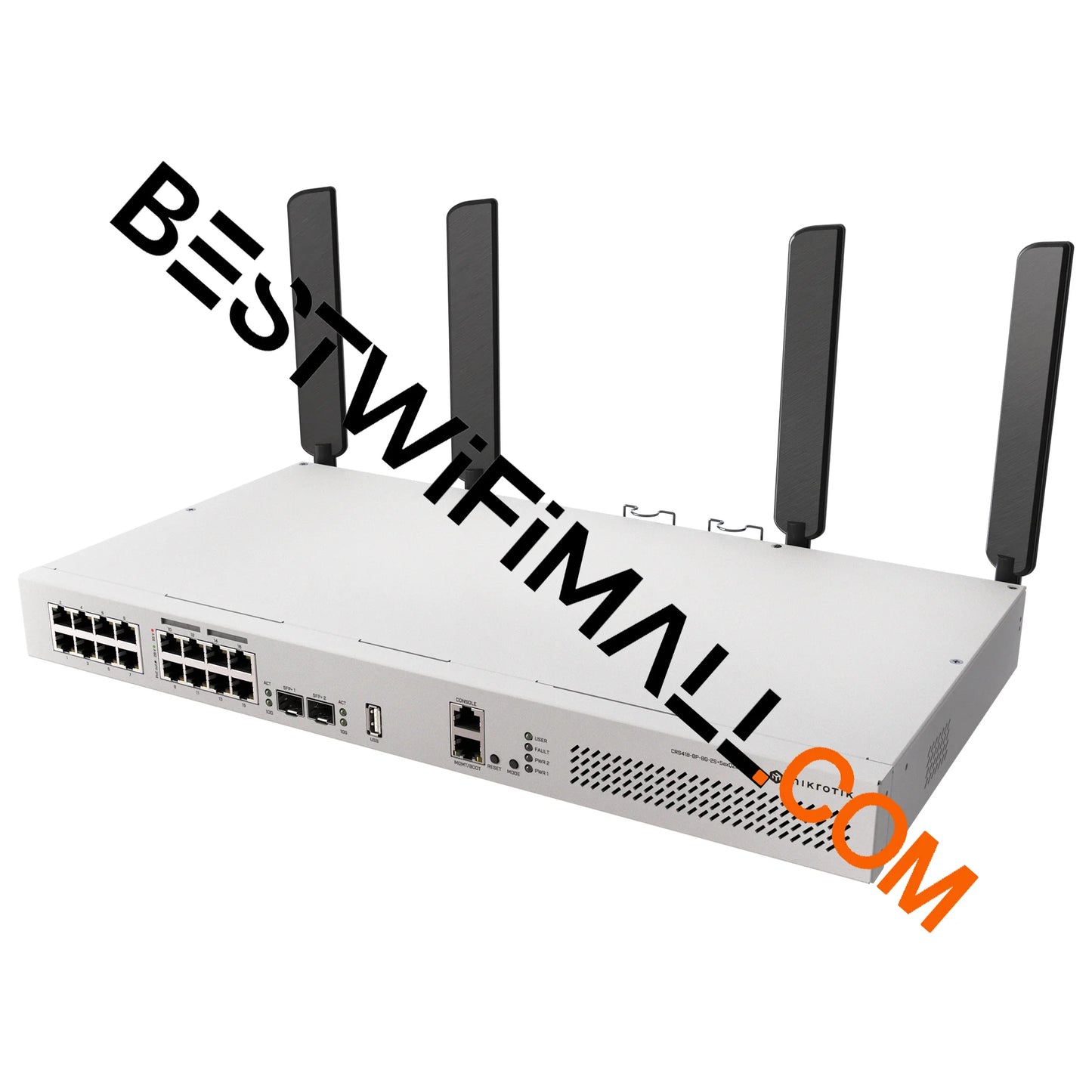 MikroTik CRS418-8P-8G-2S+5axQ2axQ-RM Wi-Fi Router 4x4 MIMO Wi-Fi 6, L3 HW Offloading, Quad-core 2.2 GHz ARM CPU, 16x Gigabit