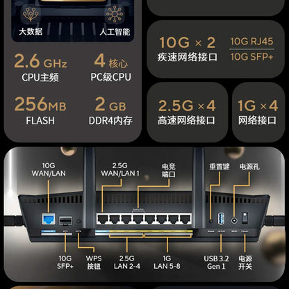 ASUS RT-BE88U WiFi 7 Router BE7200 7.2Gbps 802.11BE, Dual Band 2.4GHz&5GHz, 1x10G WAN,1x10G SFP+, Support OFDMA AiMesh Wi-Fi 7