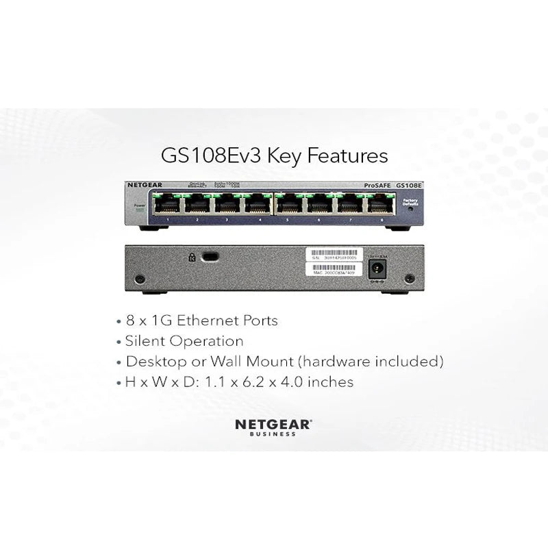 NETGEAR GS108E ProSafe 8-Port Gigabit Ethernet Smart Managed Plus Switches Series, VLAN, QoS, IGMP - Best WiFi Mall