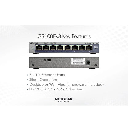 NETGEAR GS108E ProSafe 8-Port Gigabit Ethernet Smart Managed Plus Switches Series, VLAN, QoS, IGMP - Best WiFi Mall