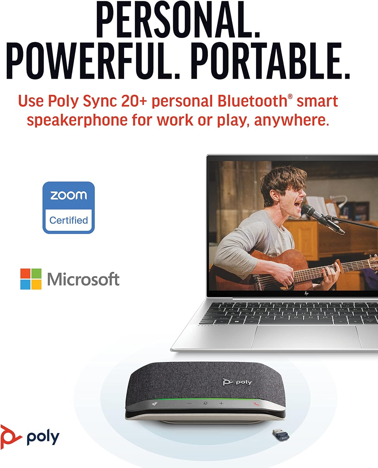 Poly Sync 20+ Personal Portable Bluetooth Smart Speakerphone (Plantronics) - USB-A UC Bluetooth Adapter - Connect Wirelessly to PC/Mac/Cell Phone - Works w/Teams, Zoom, & More