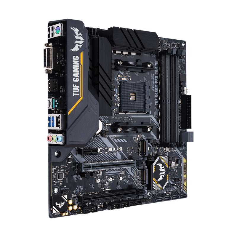 ASUS TUF B450M-PRO GAMING AMD B450 mATX gaming motherboard with Aura Sync RGB LED lighting DDR4 4400MHz support Dual M.2 USB3.1
