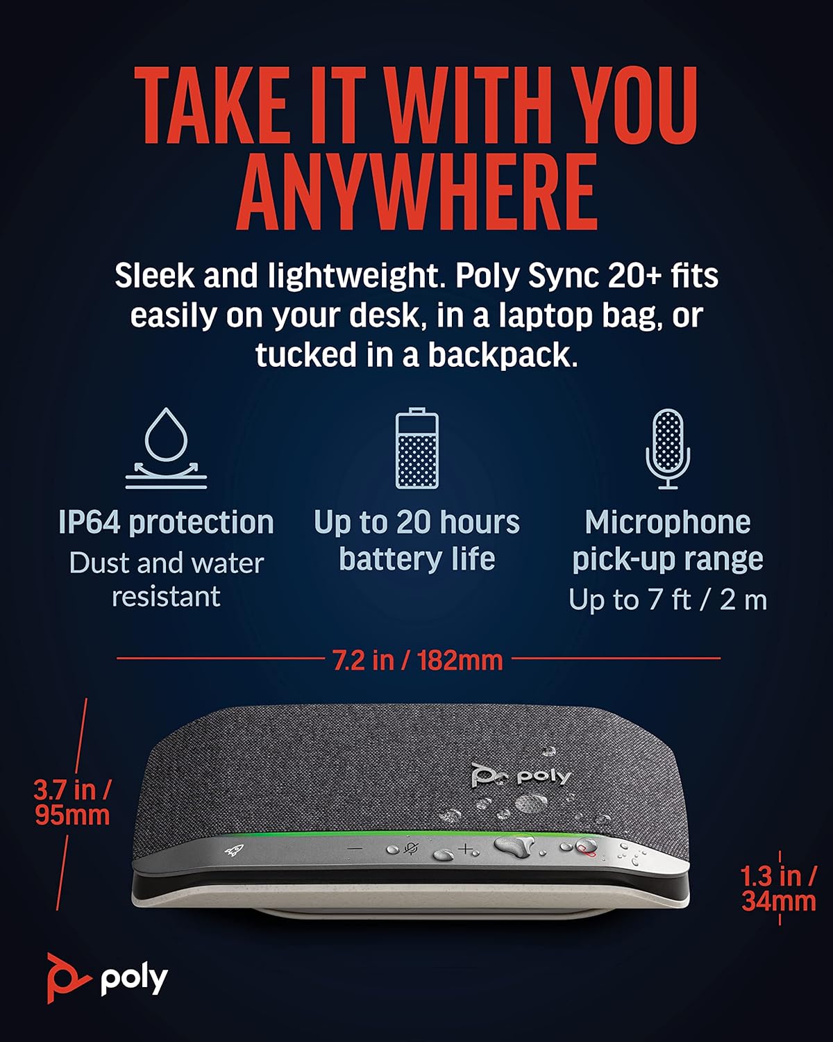 Poly Sync 20+ Personal Portable Bluetooth Smart Speakerphone (Plantronics) - USB-A UC Bluetooth Adapter - Connect Wirelessly to PC/Mac/Cell Phone - Works w/Teams, Zoom, & More