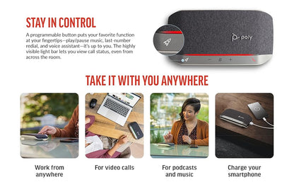 Poly Sync 20+ Personal Portable Bluetooth Smart Speakerphone (Plantronics) - USB-A UC Bluetooth Adapter - Connect Wirelessly to PC/Mac/Cell Phone - Works w/Teams, Zoom, & More